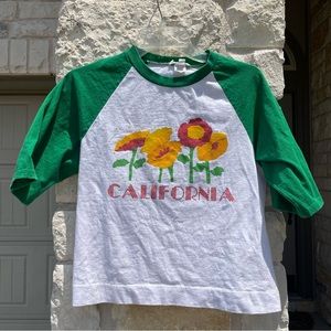 NEEMA California Poppy 🌺 Green White Quarter Sleeve Baseball T Shirt
